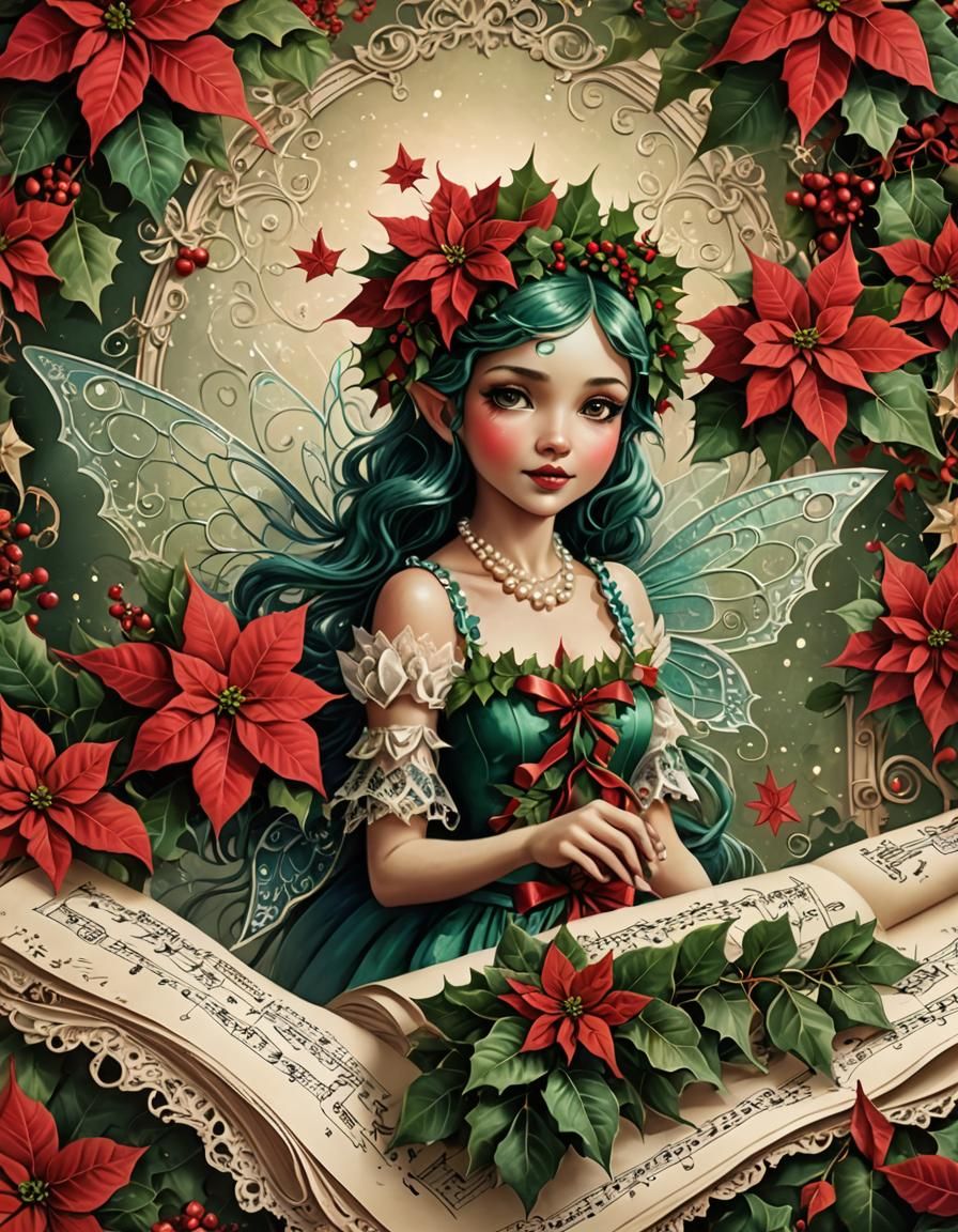 Vintage Christmas Fairy with Floral Accents
