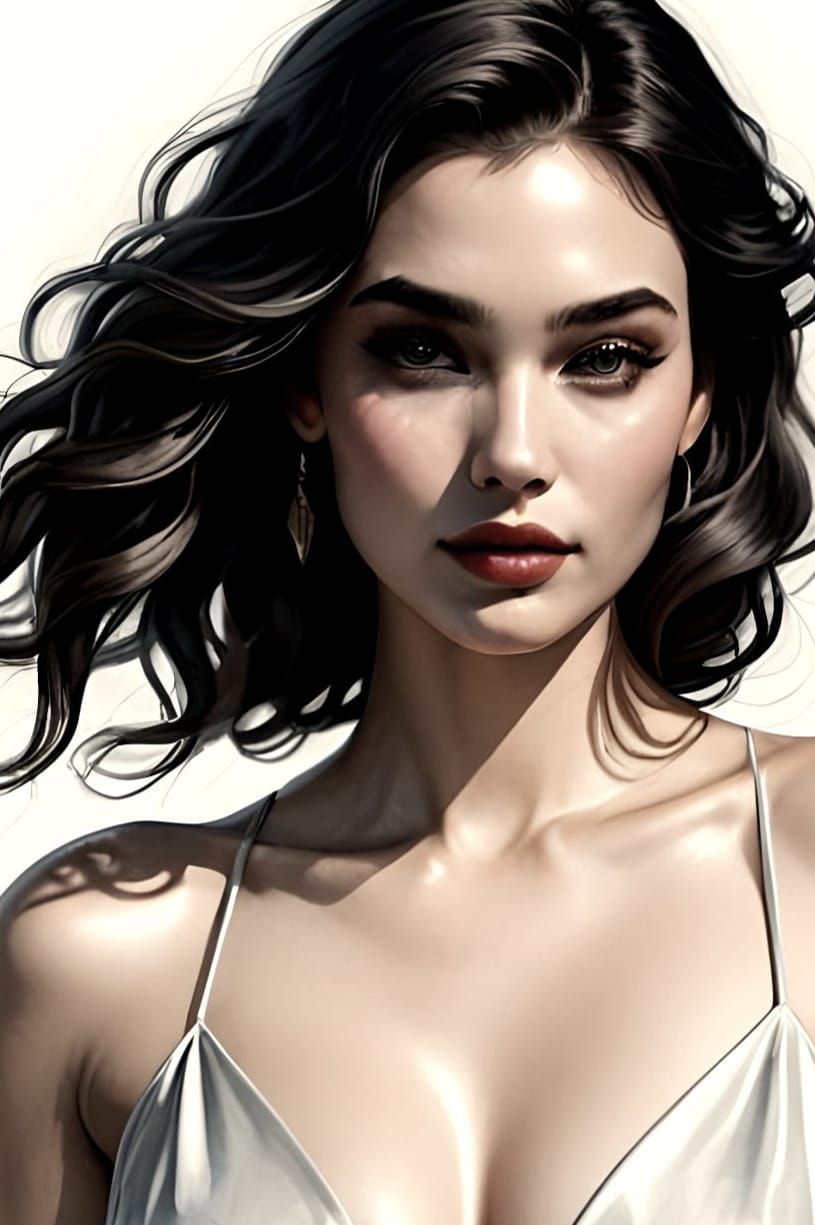 Minimalist Portrait of a Curvy Model with Faint Watercolor