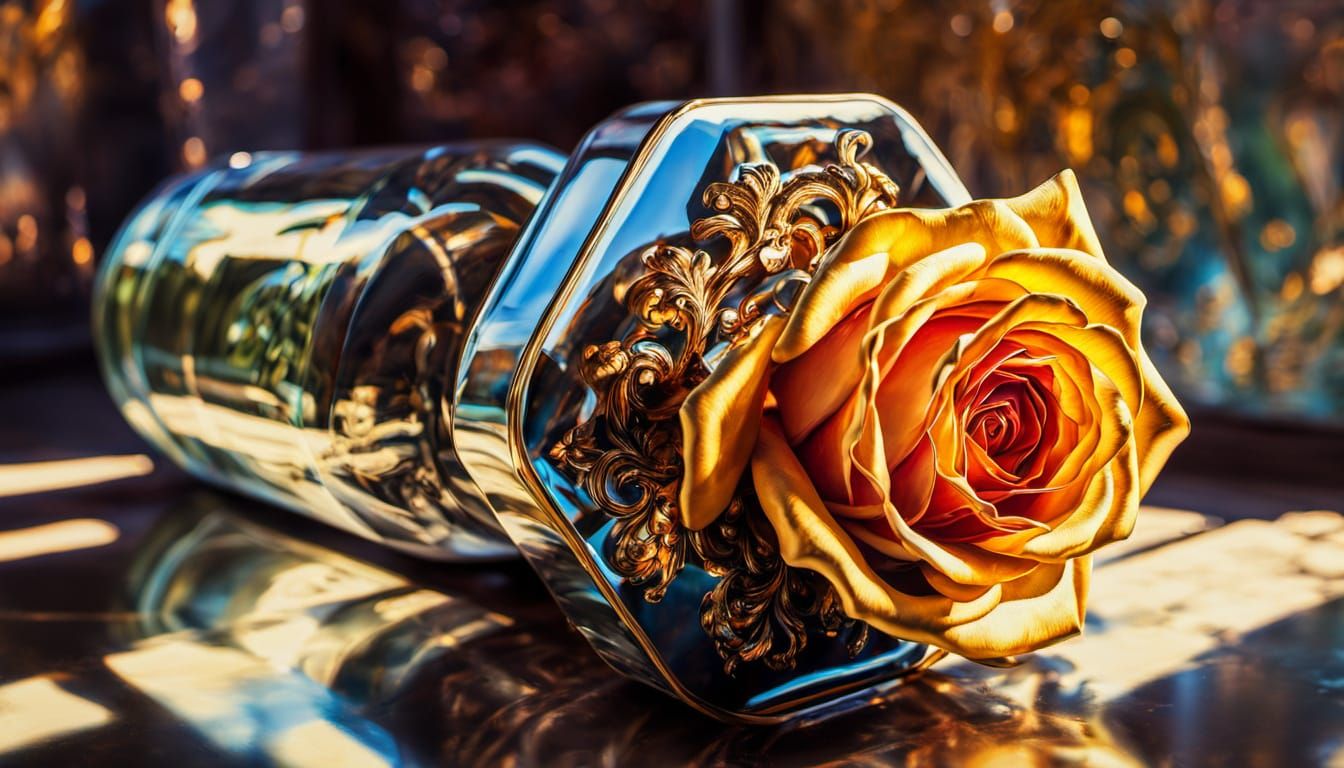 Velvet Rose in Mirrored Tube, Surreal Macro Photograph