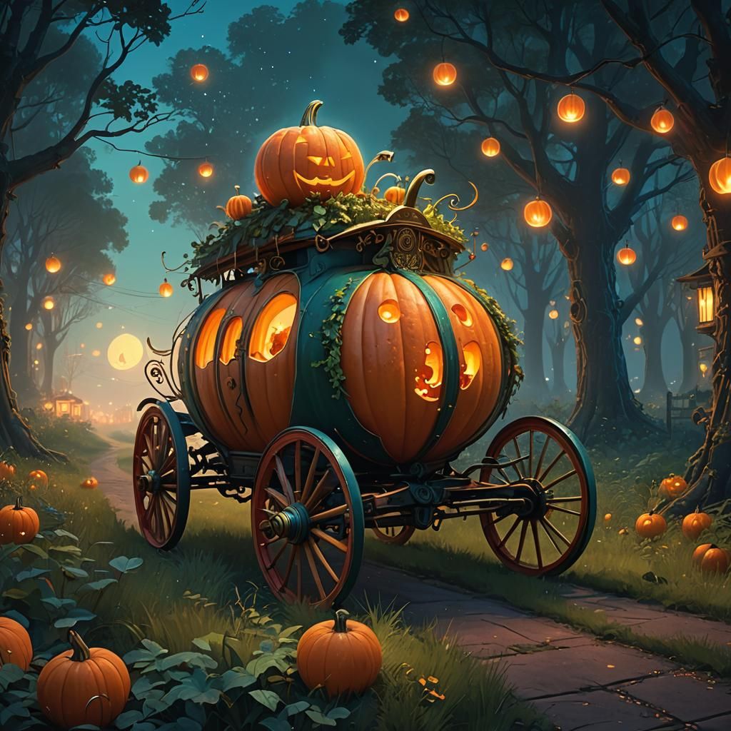 Cinderella's Glowing Pumpkin Carriage: Fantasy Concept Art