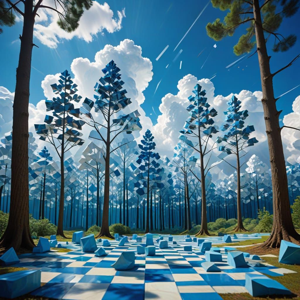 Surreal Cubist Landscape with Square-Shaped Elements