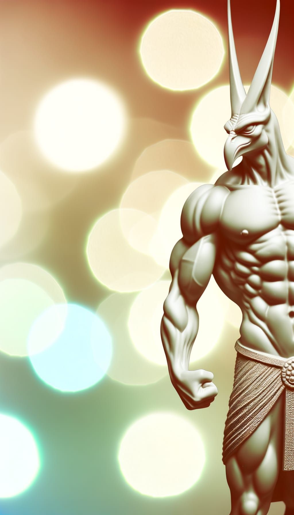 Muscular Egyptian God Horus with Bokeh Lighting