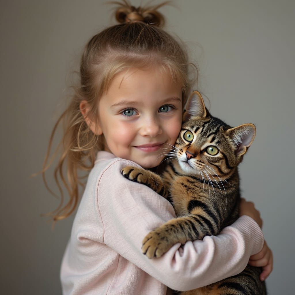 Realistic Girl Gently Holds a Cat