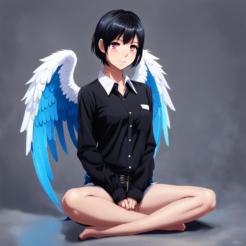 Anime Angel with Black Hair and Wings