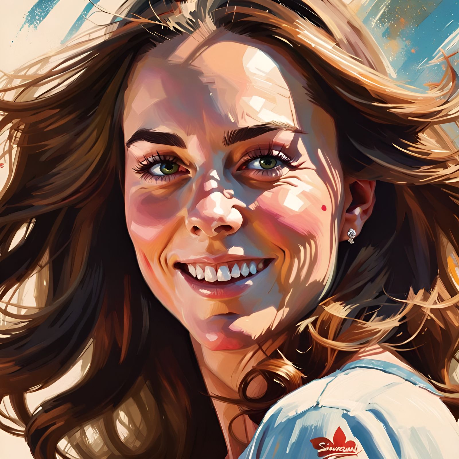 Kate Middleton Skateboard Portrait: Digital Art Illustration