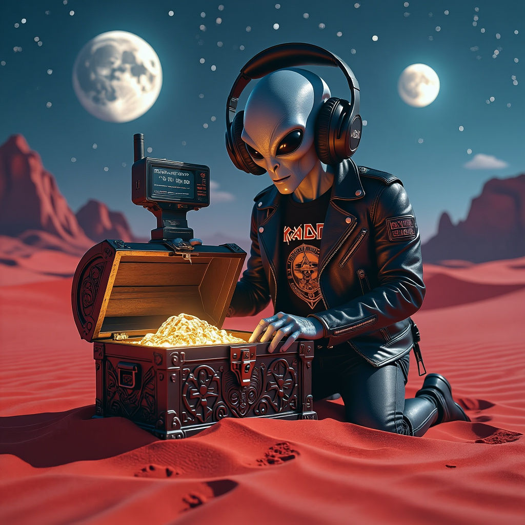 Grey Alien Finds Treasure on Alien Planet