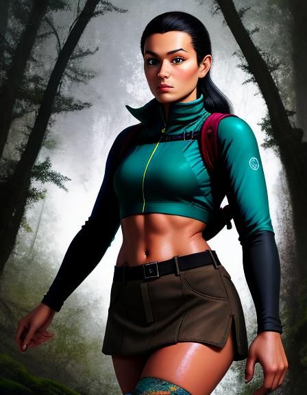 Hiker Woman on Forest Trail in Fantasy Art Style