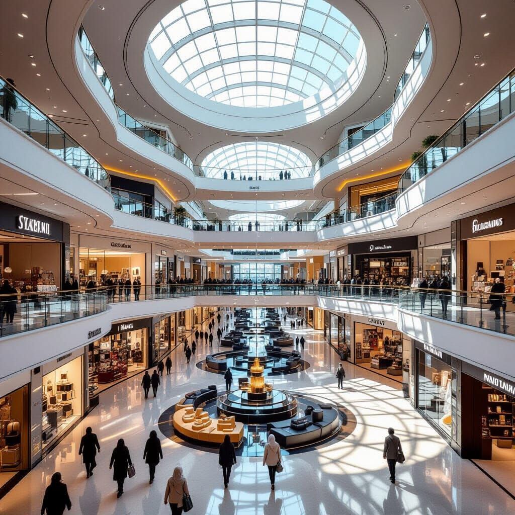 Modern 10-Story Shopping Mall with Glass Atrium