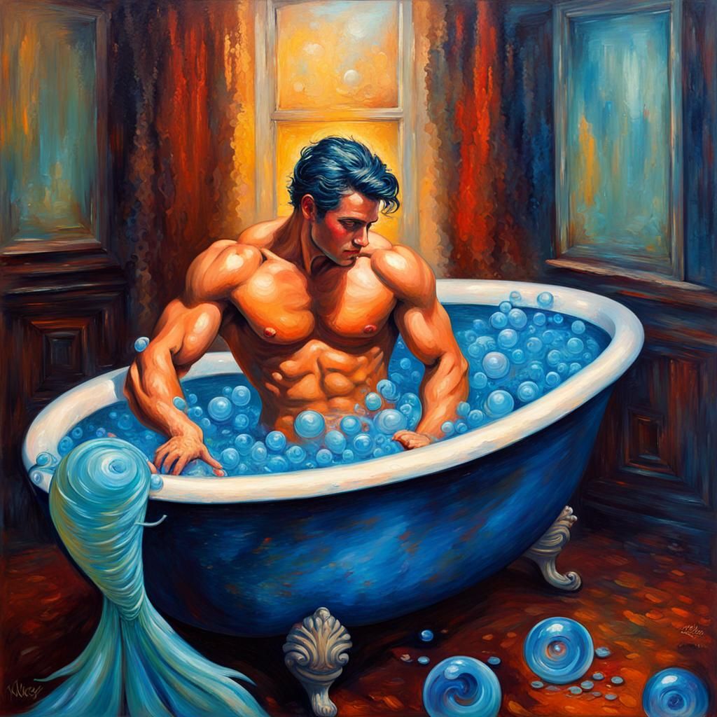 Merman's Luxurious Bubble Bath in Romanticism Style