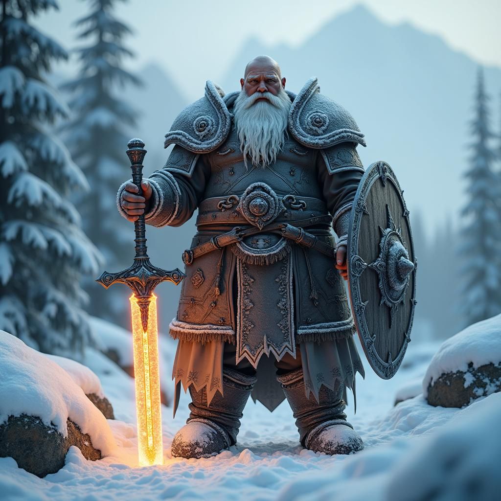 Snow Dwarf Paladin with Glowing Sword