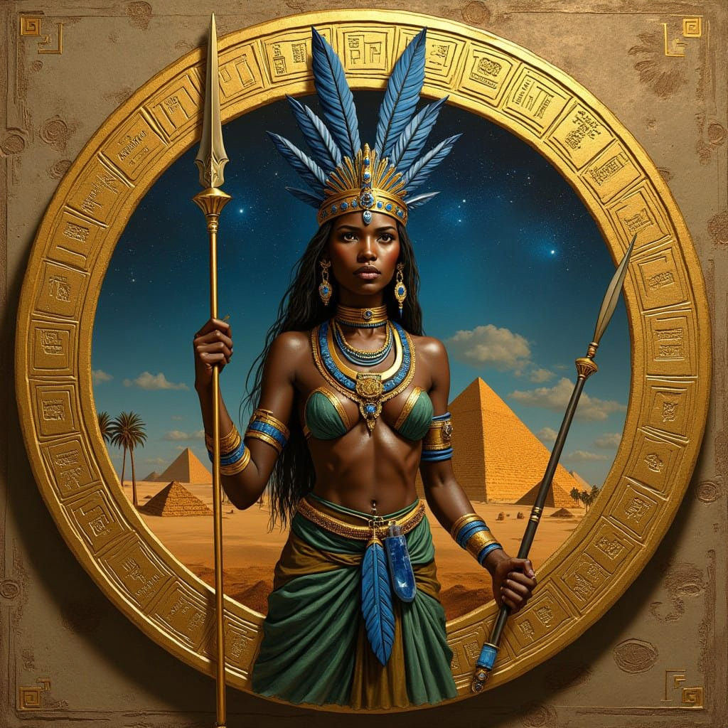 African Warrior Healer with Crystal Staff and Spear