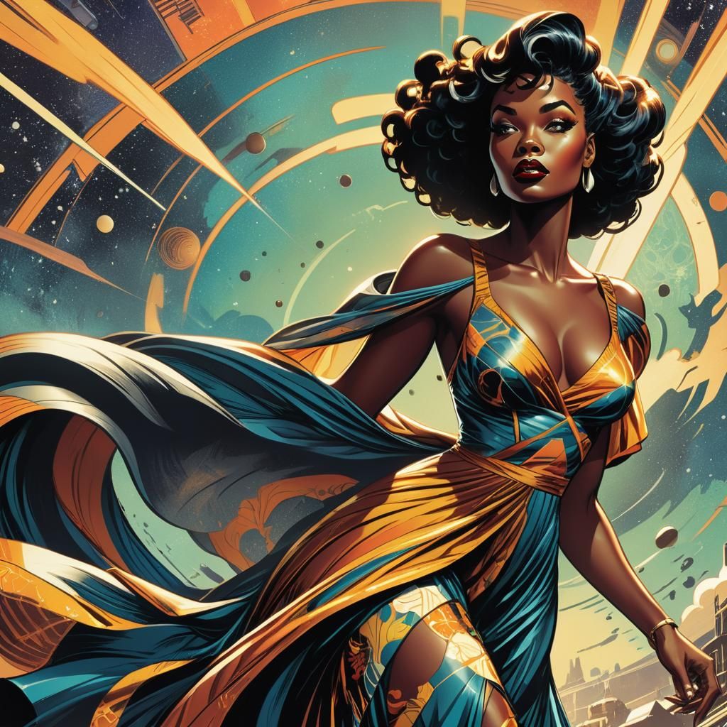 Retro Comic Book Woman in Flowing Dress