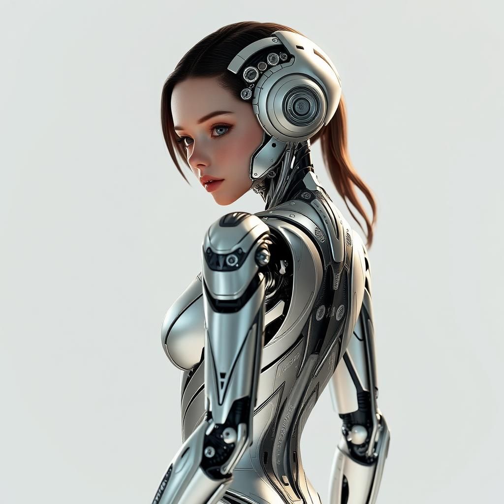 Futuristic Robot Girl in Metallic Bodysuit