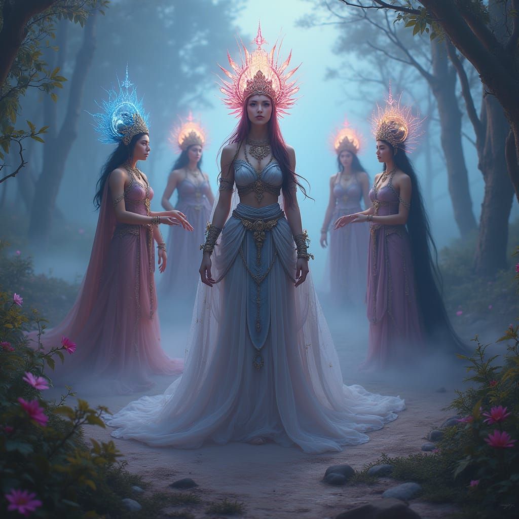 Five Goddesses Converge in Mysterious, Ethereal Fog