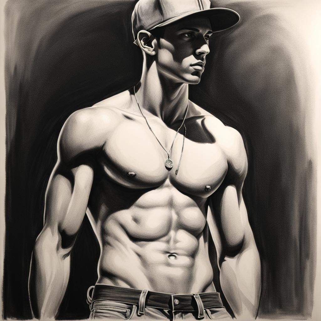 Charcoal Drawing of a Young Man in Skater Style