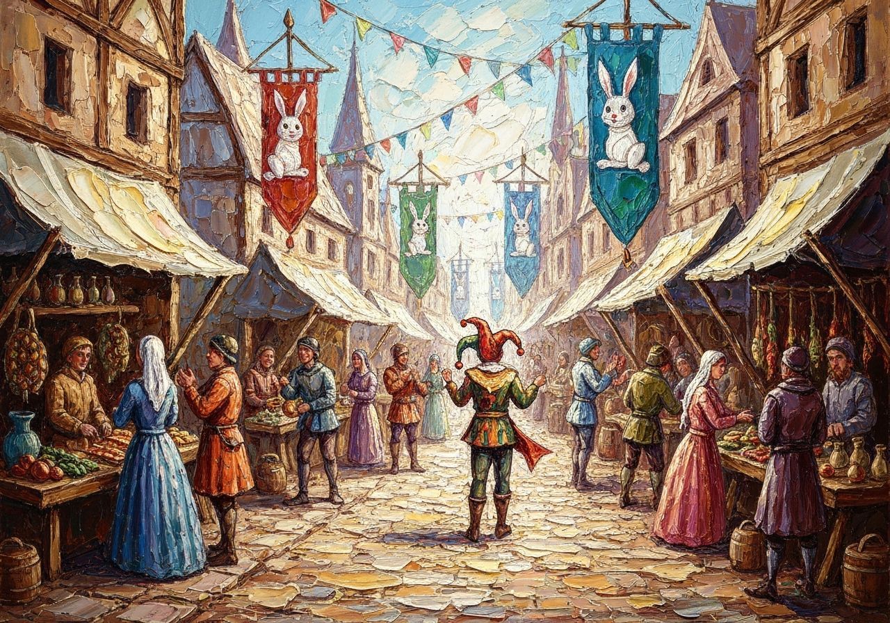 Vibrant Impasto Oil Painting of Medieval Marketplace Celebra...