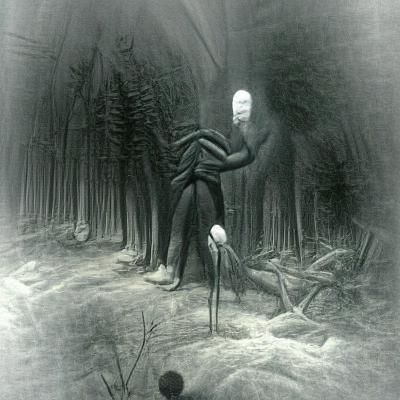 Slenderman in Dark Woods, Horror Illustration