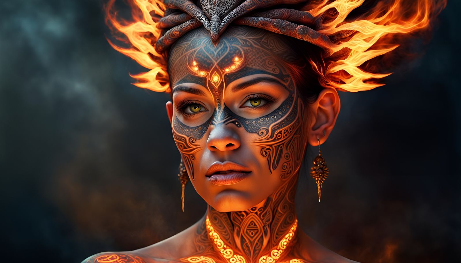 Glowing Tribal Amazon Queen Portrait in HDR