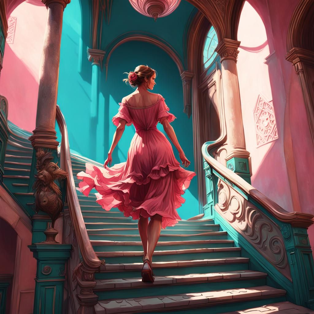 Couple in Pink Dress, Hyperdetailed Digital Art