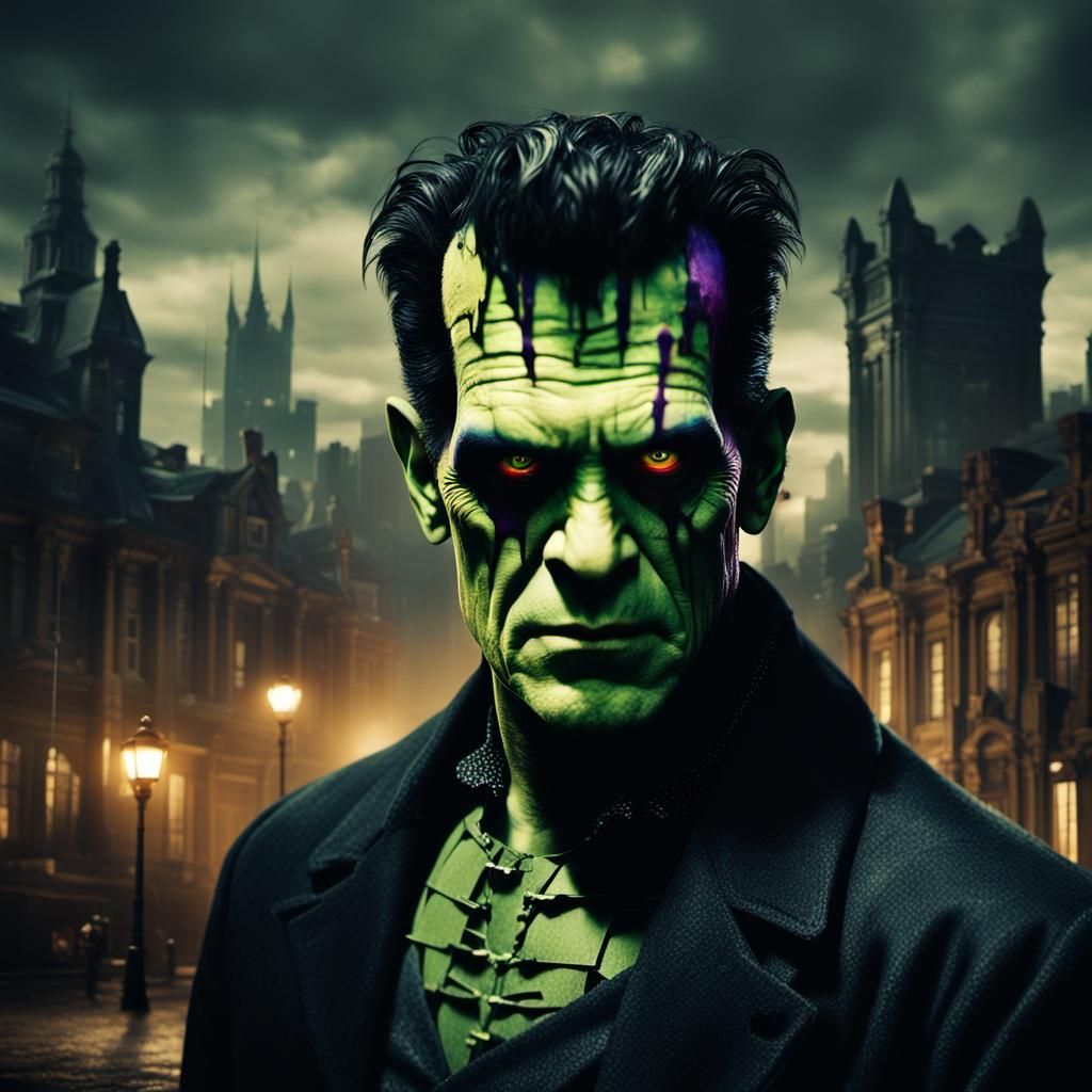Cinematic Portrait of Frankenstein's Monster in Dark Fantasy...