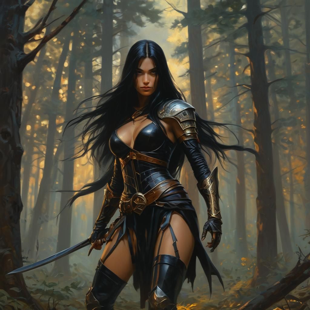 Fantasy Rogue in Mystical Forest as Oil Painting