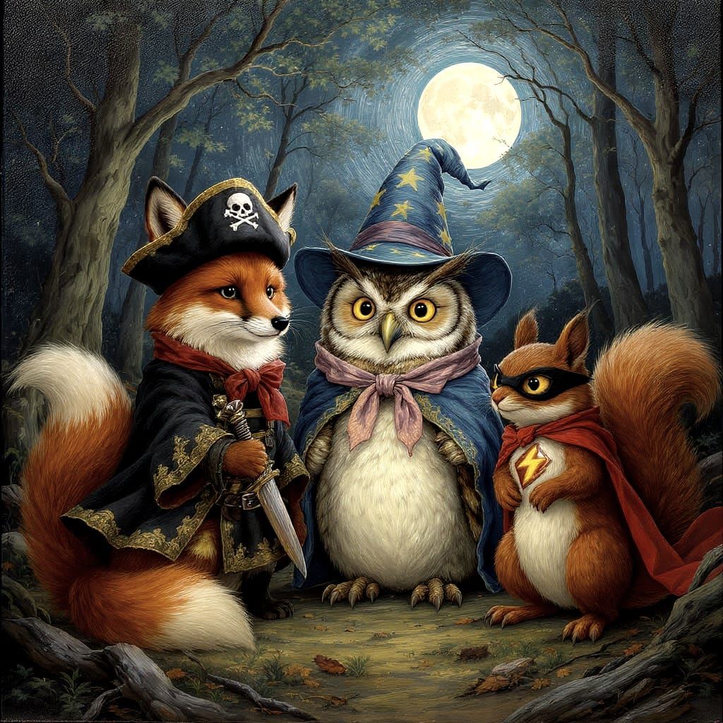 Whimsical Forest Animals in Halloween Costumes