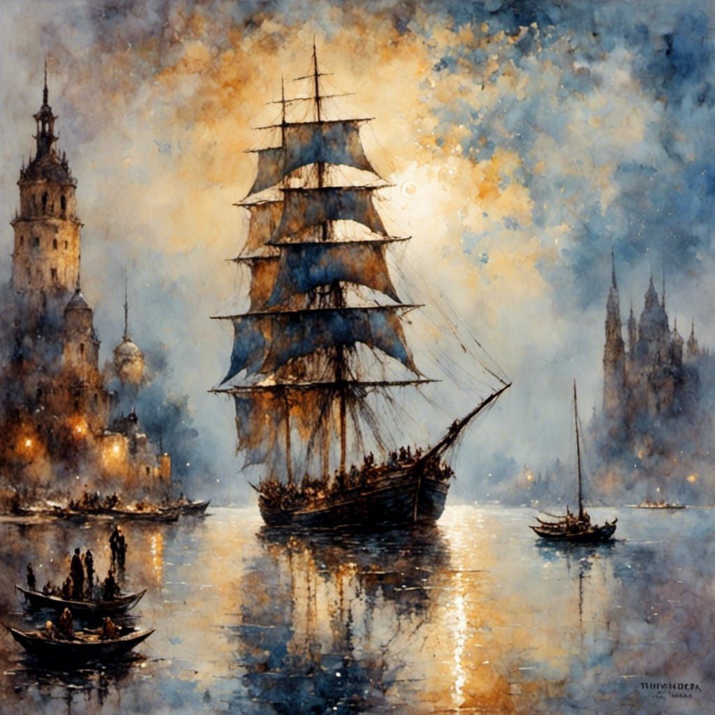 Seurat-Inspired Sailboat on the Mississippi River