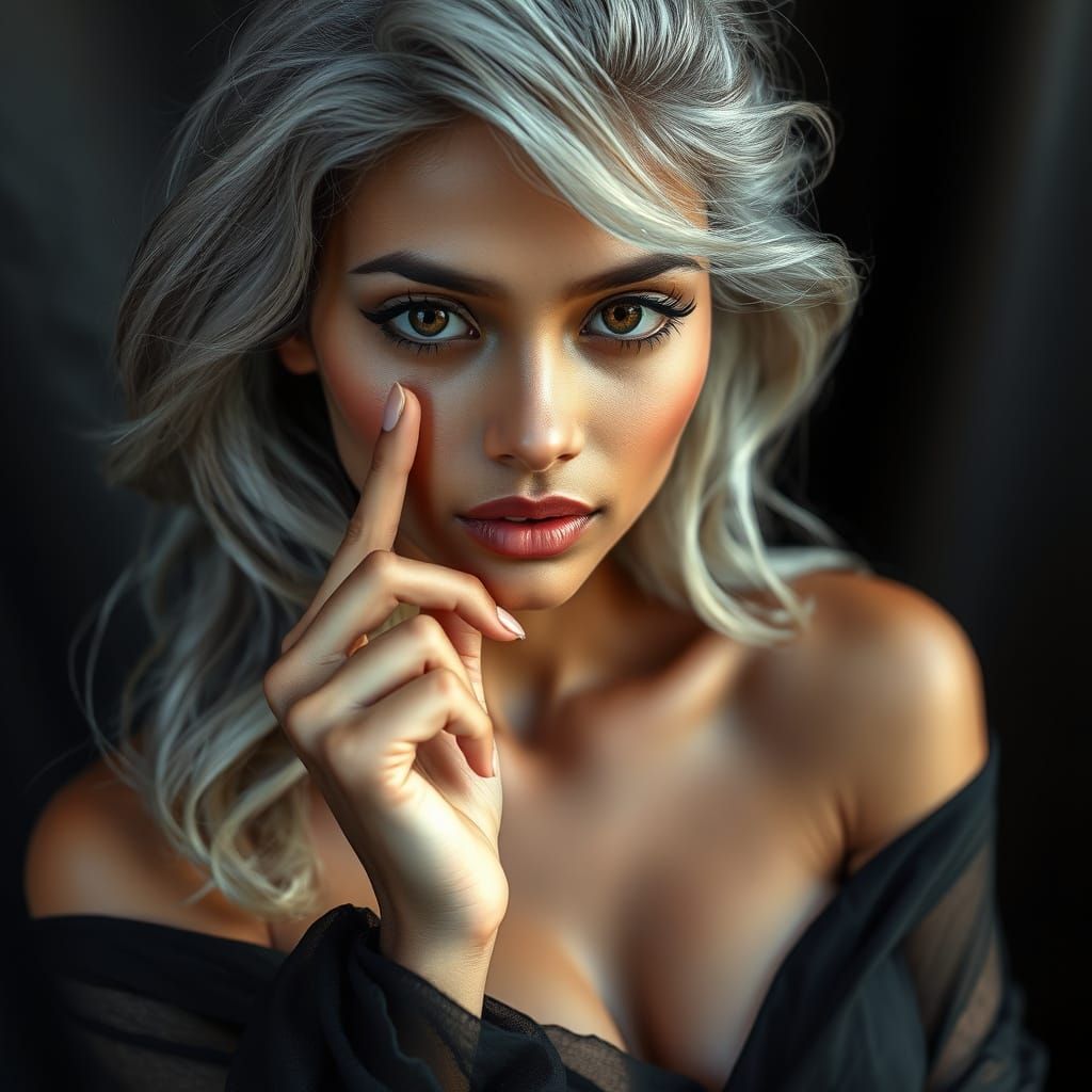 Ethereal Indian Goddess in Silver Hair