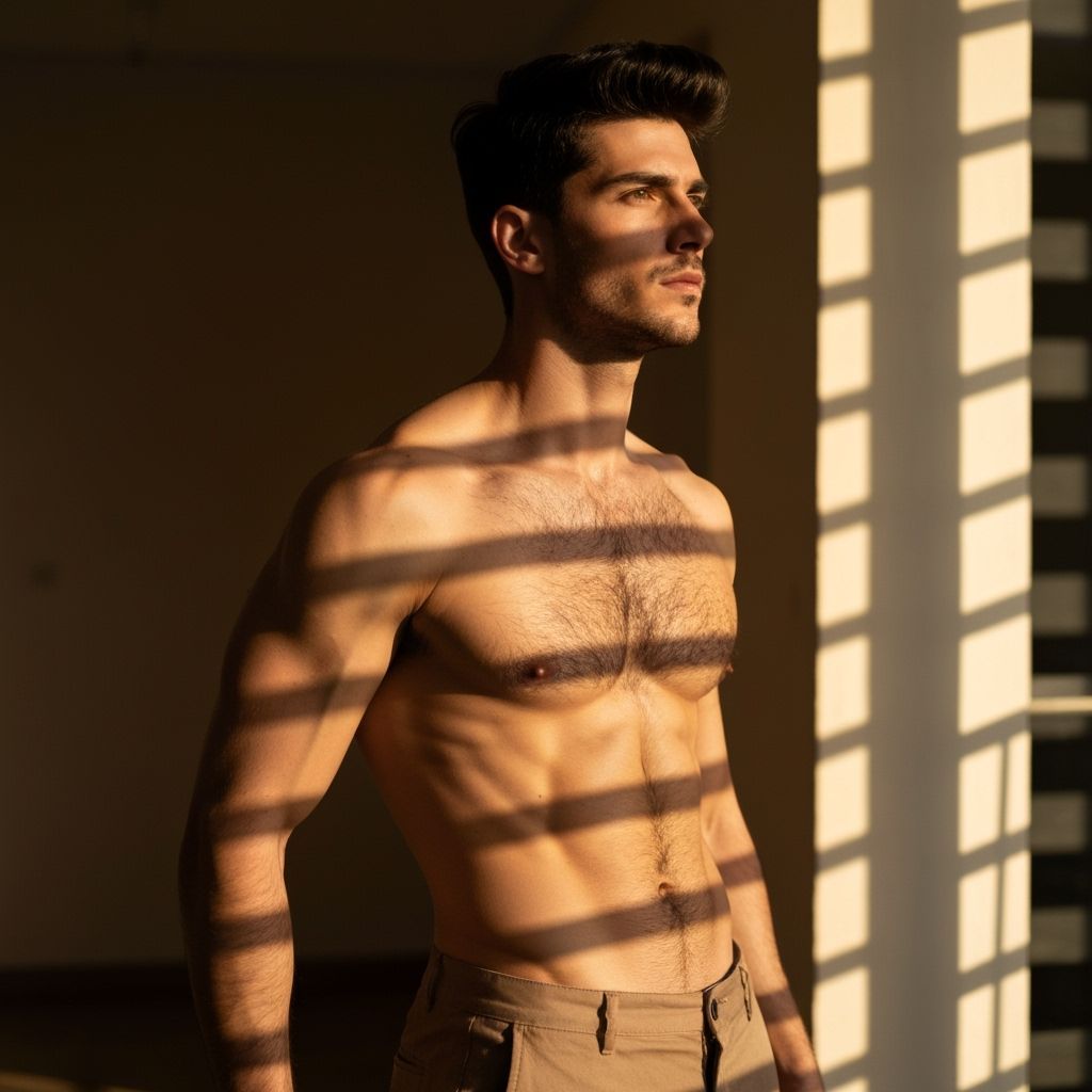 Muscular Man Posed in Dramatic Light and Shadow