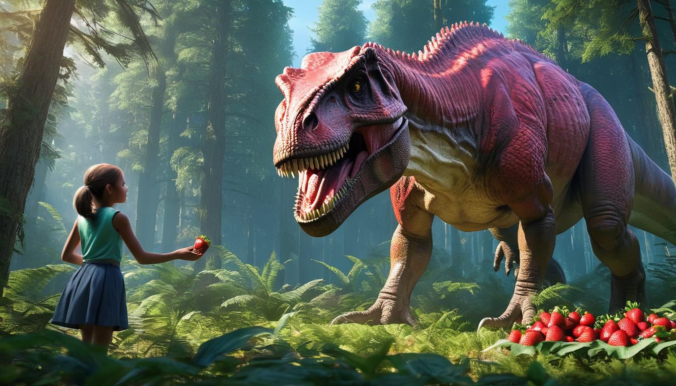T-Rex and Girl in Forest: 3D Render