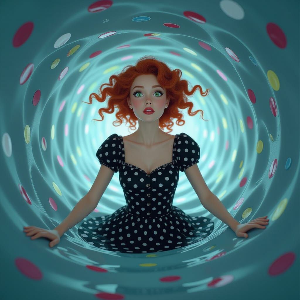 Surreal Woman in Polka Dot Vortex