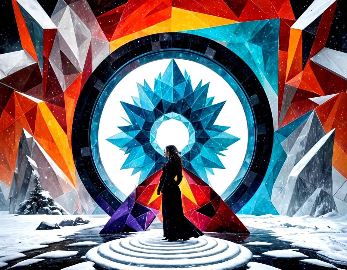 Frozen Magic Portal in Cubist Winter Style