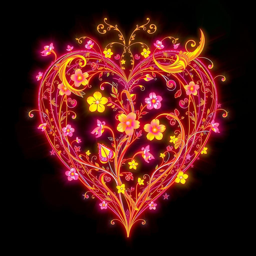 Luminous Floral Heart with Ethereal Glow