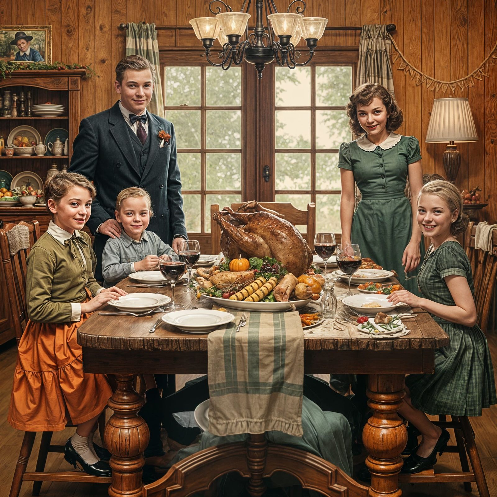 1950s Thanksgiving Dinner with American Family