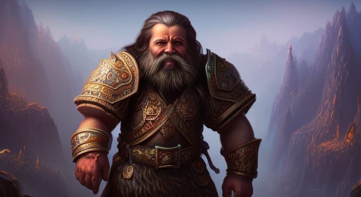 Muscular Dwarf King in Detailed Matte Painting