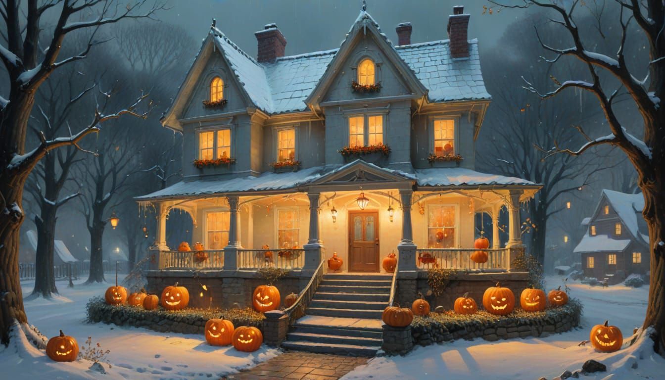 Whimsical Autumnal Mansion in Vibrant Oil Colors