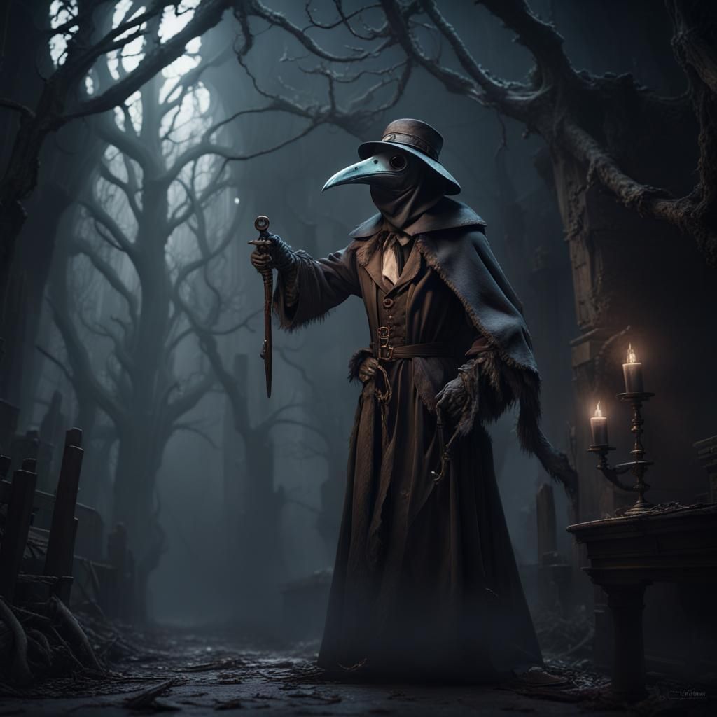 Dark Fantasy Plague Doctor in Chiaroscuro Lighting