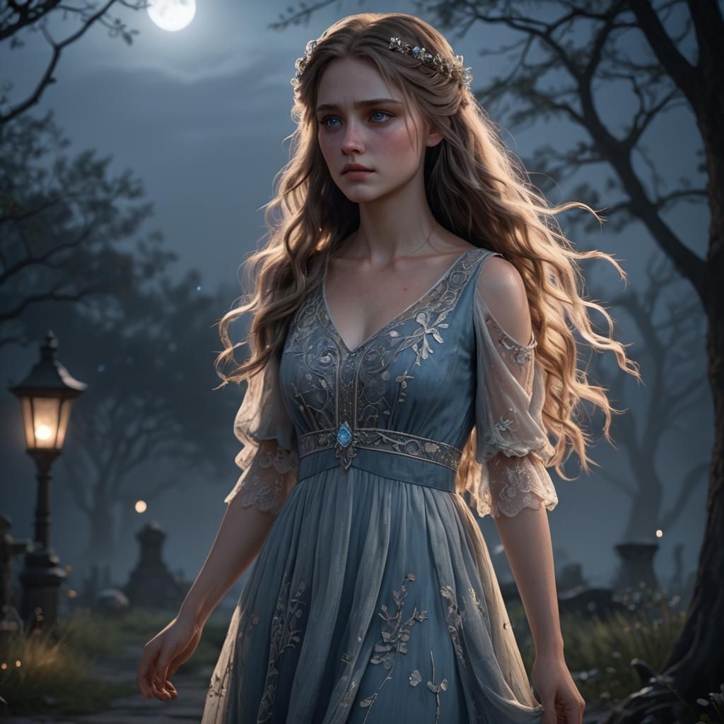 Heartbroken Girl in Moonlit Cinematic 3D Game Art