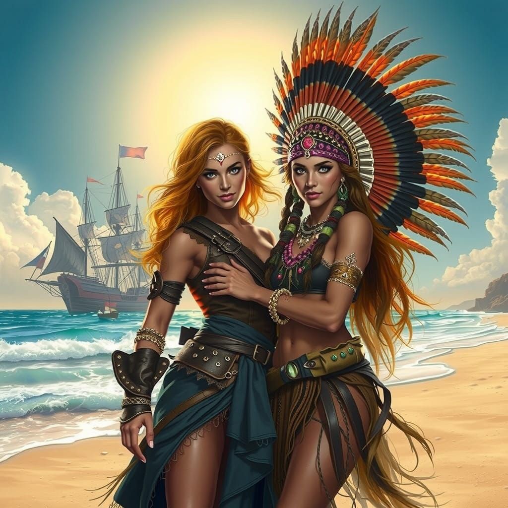 Stunning Fantasy Lovers on Deserted Island in Epic Matte Pai...