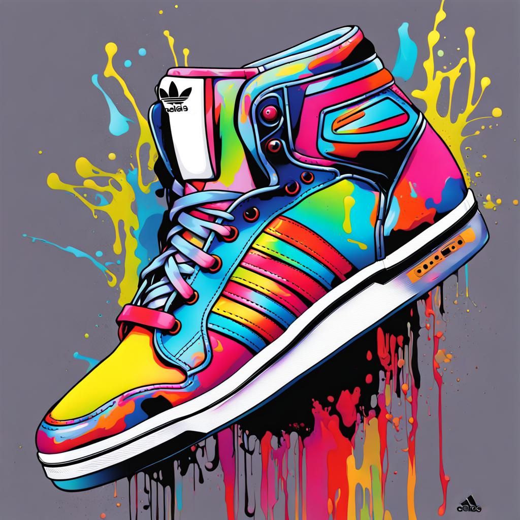 Abstract Sneaker Graffiti Art in Polychromatic Style