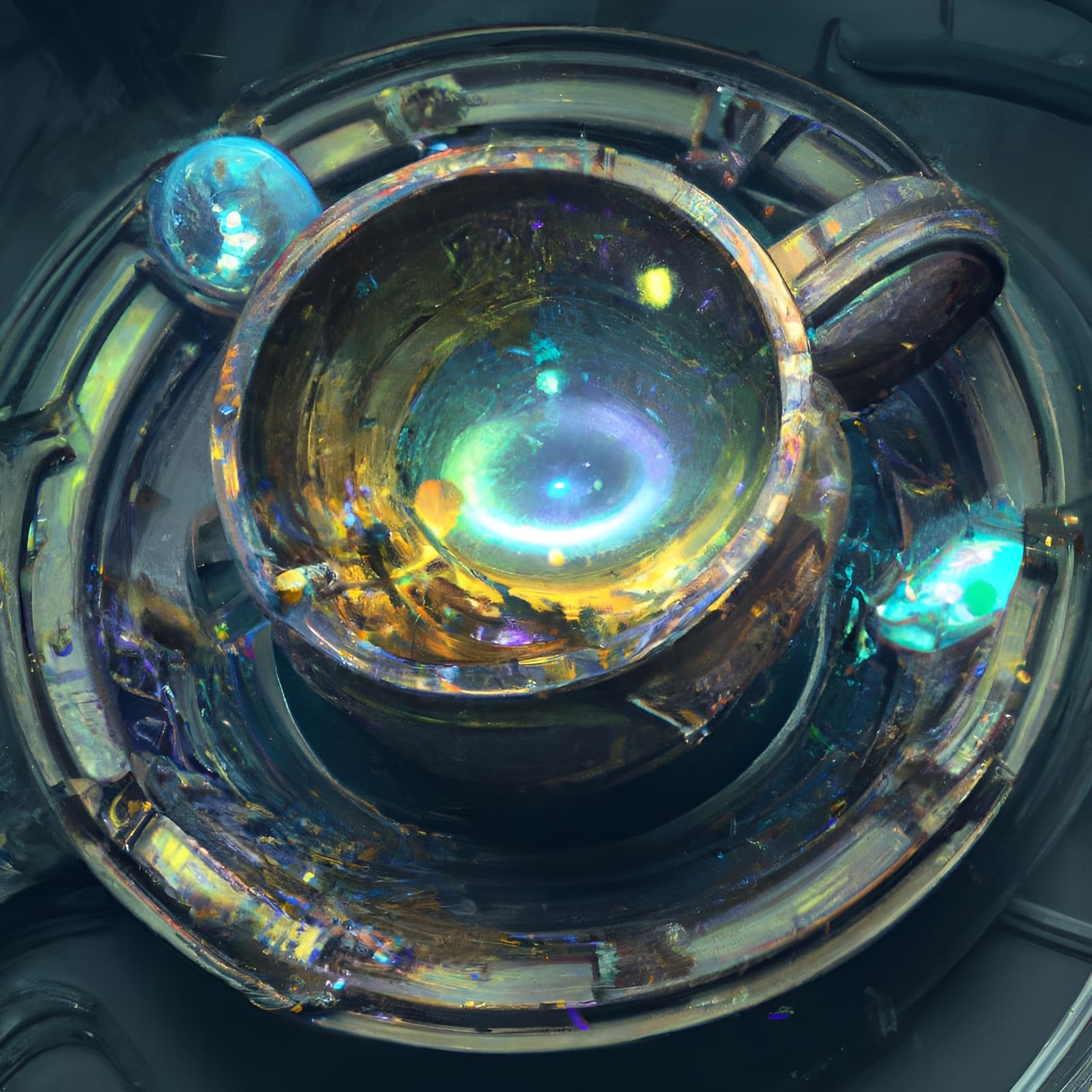 Galaxy Teacup: Steampunk Horror Digital Illustration