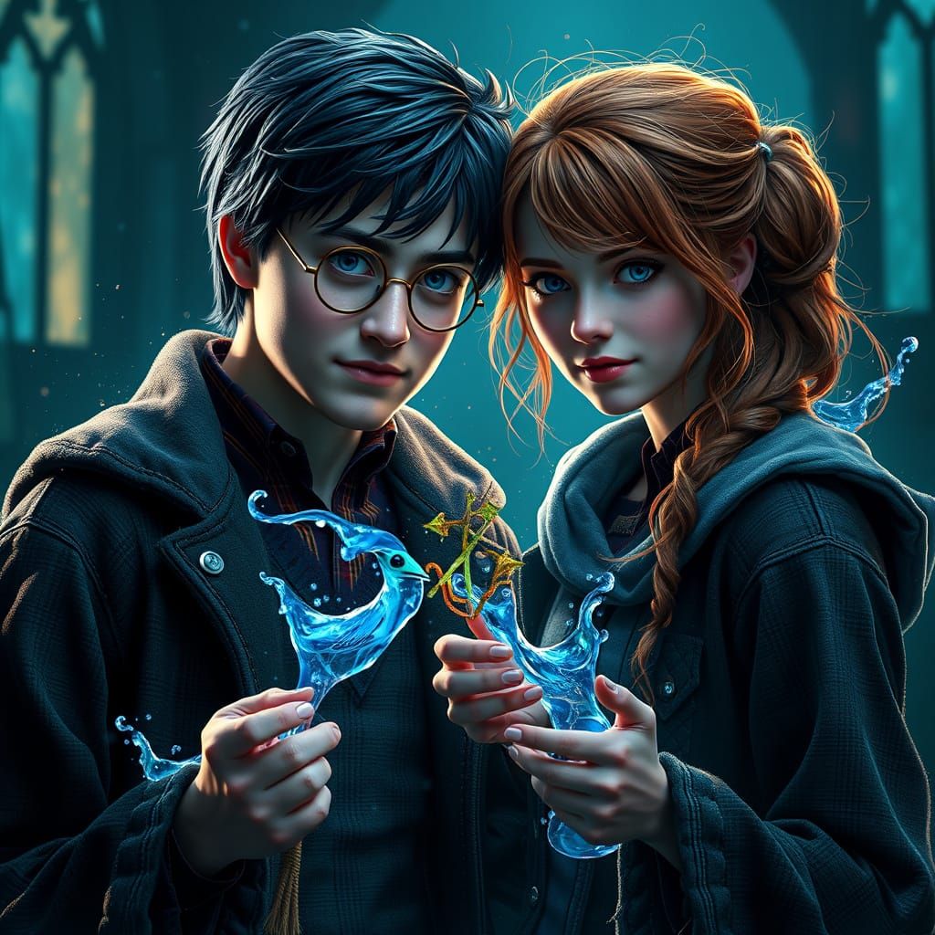 Fantastical Harry Potter and Ginny in Vibrant Colors