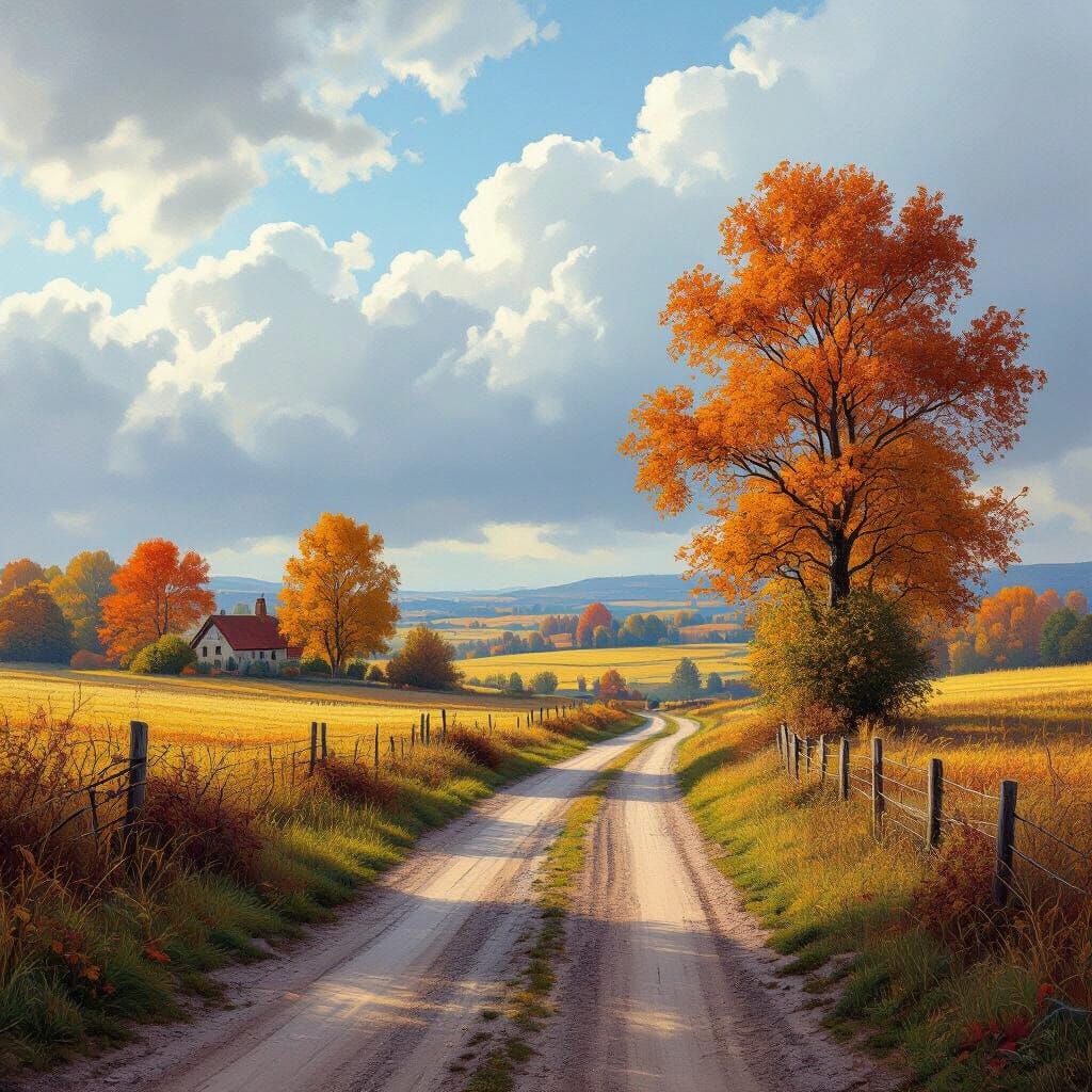 Colorful Autumn Landscape in Impressionistic Style