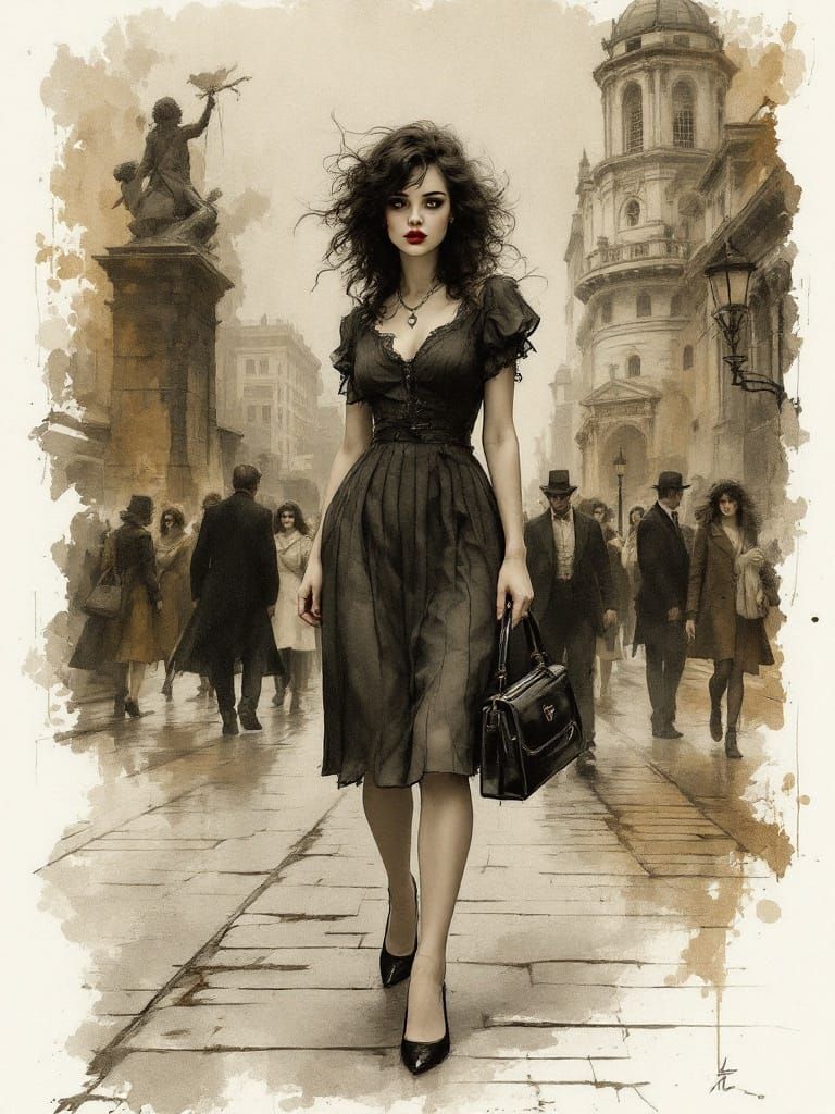Victorian Gothic Pin-Up in Surreal Style