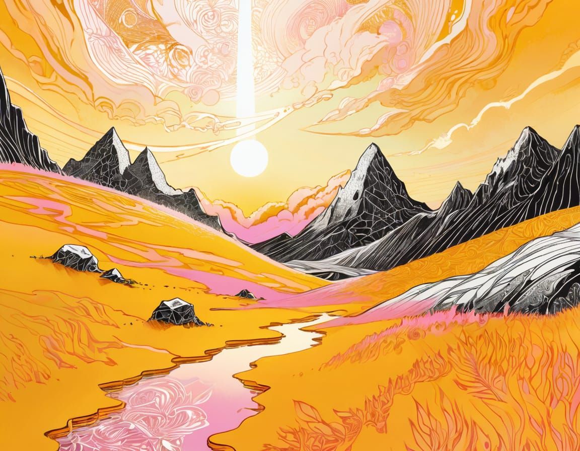 Enchanting Ink Portrait of a D&D Heroine in Golden Hour