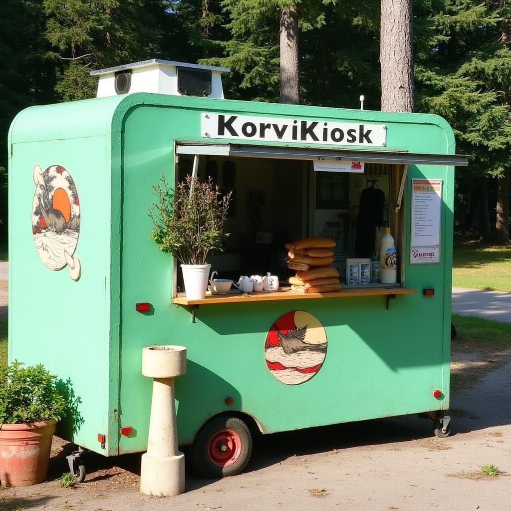 Swedish Korvkiosk Serving Hot Dogs and Soda