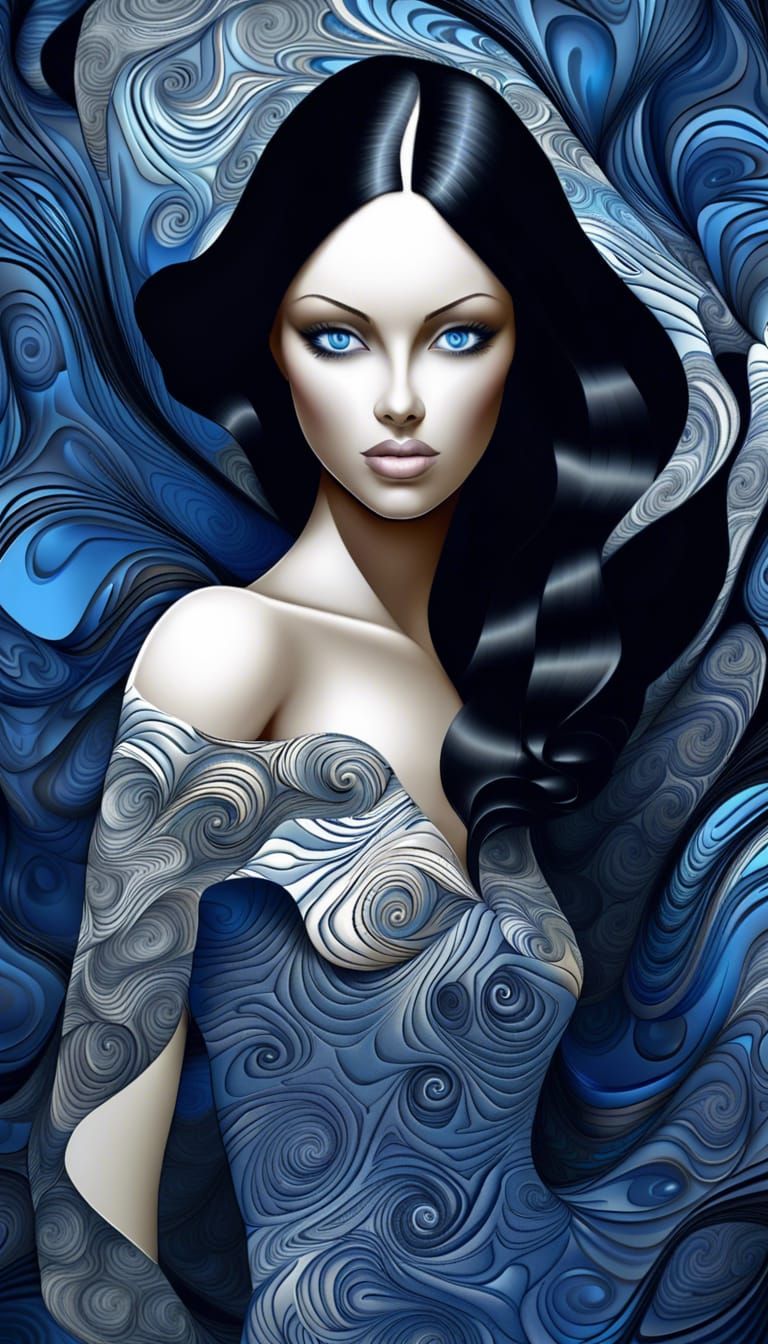 Abstract Portrait of a Woman with Zentangle Elements