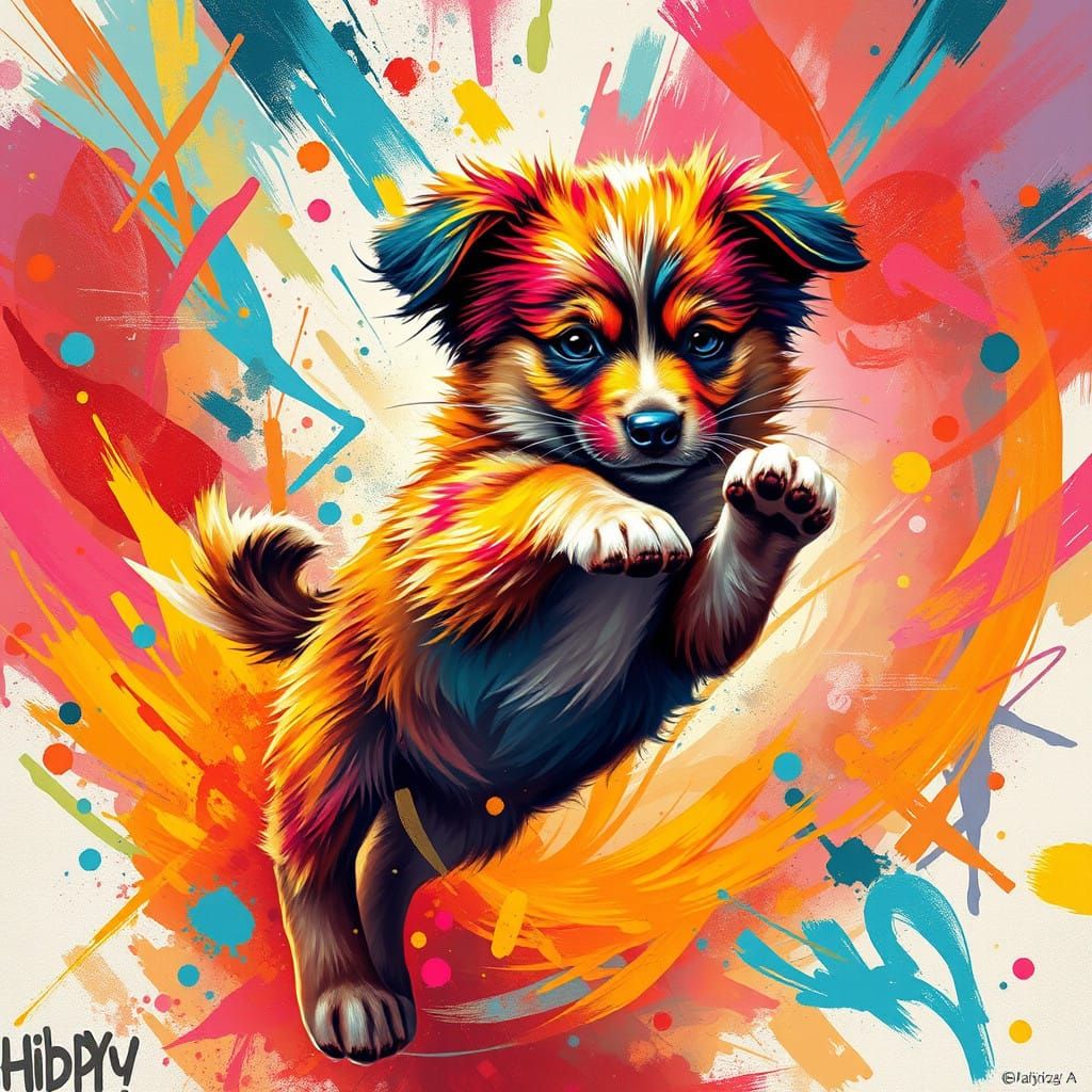 Vibrant Puppy Unleashes Street Art Magic