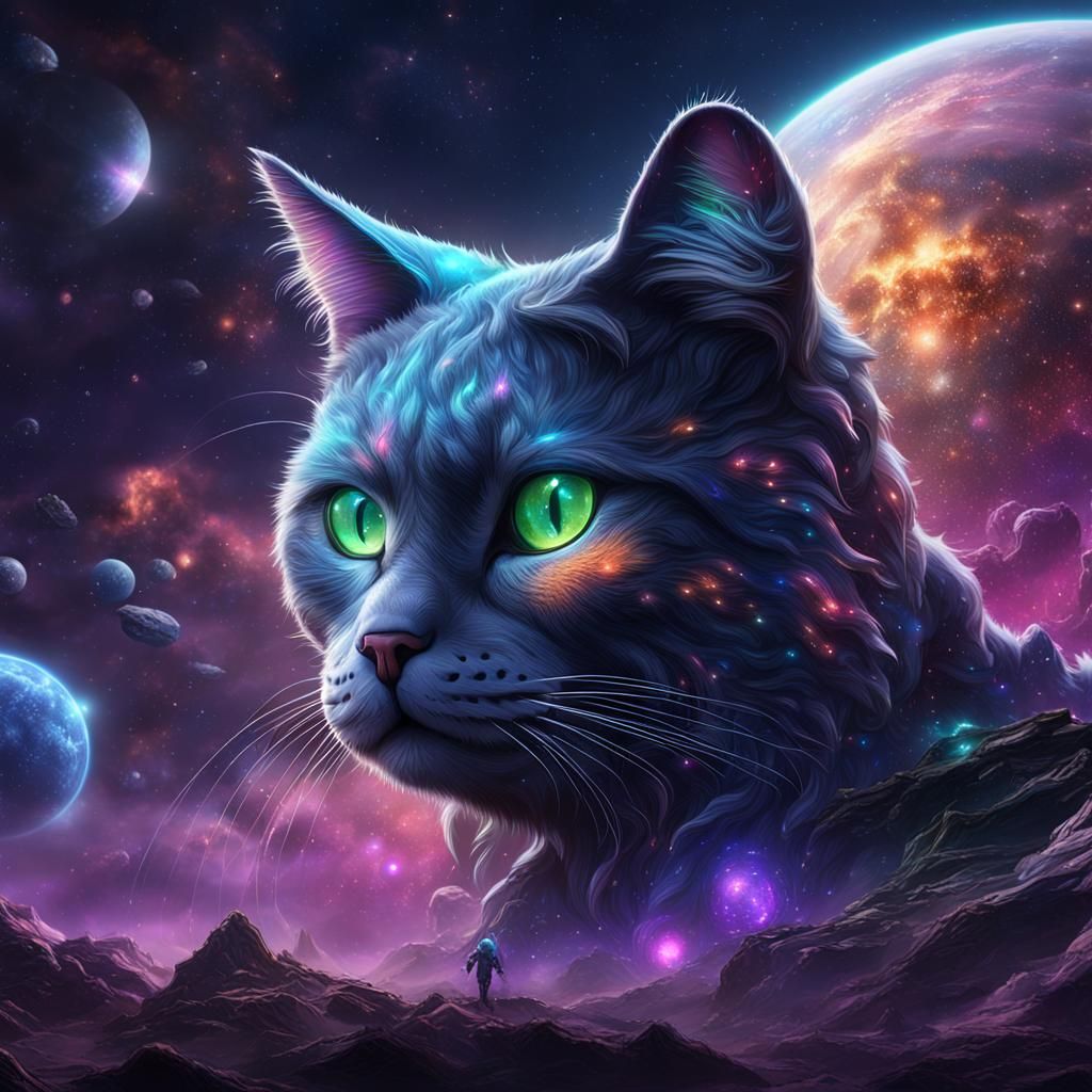 Fantastical Galaxy Cat in Detailed Matte Painting