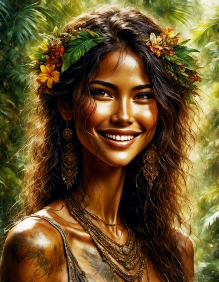 Hawaiian Woman Portrait by Luis Royo Style